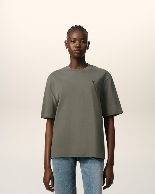 Taupe Cotton Tonal Ami de Coeur T-Shirt - 7 - Ami Paris