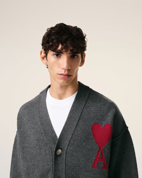 Grey Wool Ami de Coeur Cardigan - 4 - Ami Paris