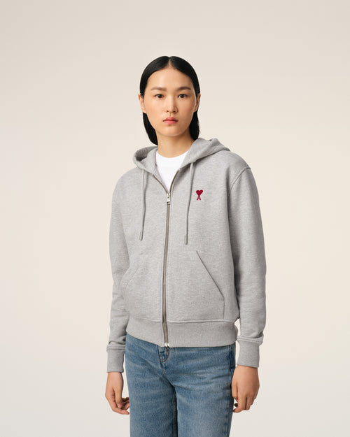 Hoodie Gris Zippé Ami de Coeur En Coton - 9 - Ami Paris