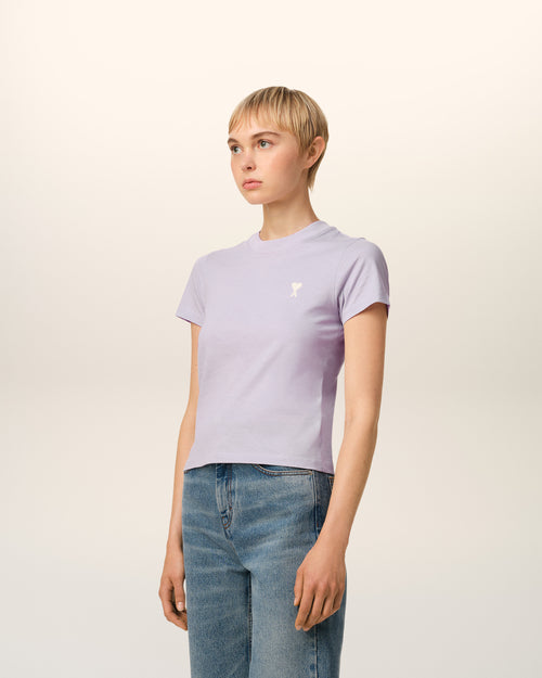 Purple Cotton Cropped T-Shirt - 6 - Ami Paris