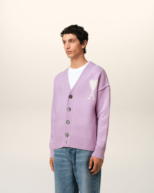 Purple Wool Ami de Coeur Cardigan - 6 - Ami Paris