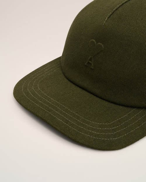 Green Cotton Embossed Ami de Coeur Cap - 3 - Ami Paris