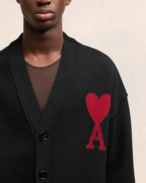 Black Wool Ami de Coeur Cardigan - 4 - Ami Paris