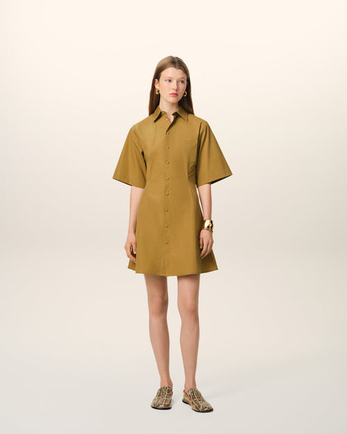 									Mustard Cotton Short Sleeve Shirt Dress - 3								 - Ami Paris