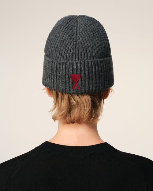 Grey Wool Ami de Coeur Beanie - 12 - Ami Paris