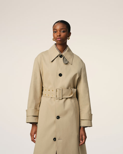 Beige Cotton Belted Mac - 3 - Ami Paris