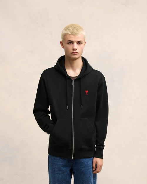 Hoodie Noir Zippé Ami de Coeur En Coton - 3 - Ami Paris