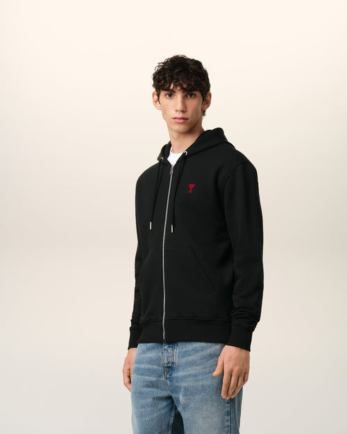 Hoodie Noir Zippé Ami de Coeur En Coton - 6 - Ami Paris