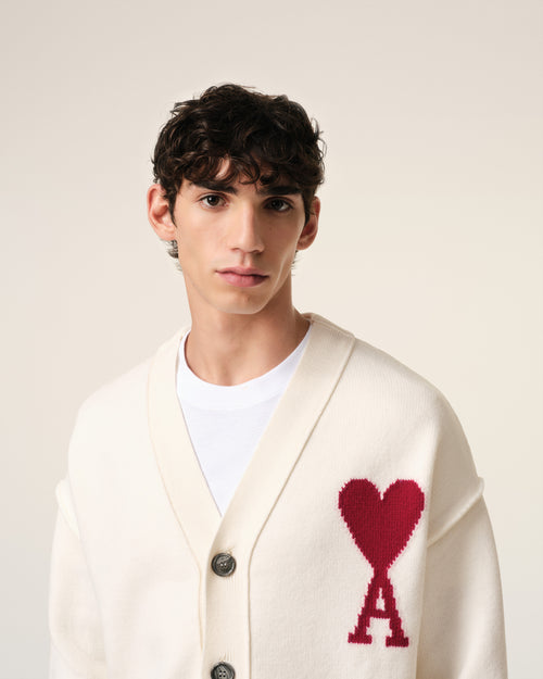 White Wool Ami de Coeur Cardigan - 4 - Ami Paris