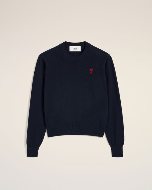 								Navy Wool Ami de Coeur Crew Neck Sweater - 3							 - Ami Paris