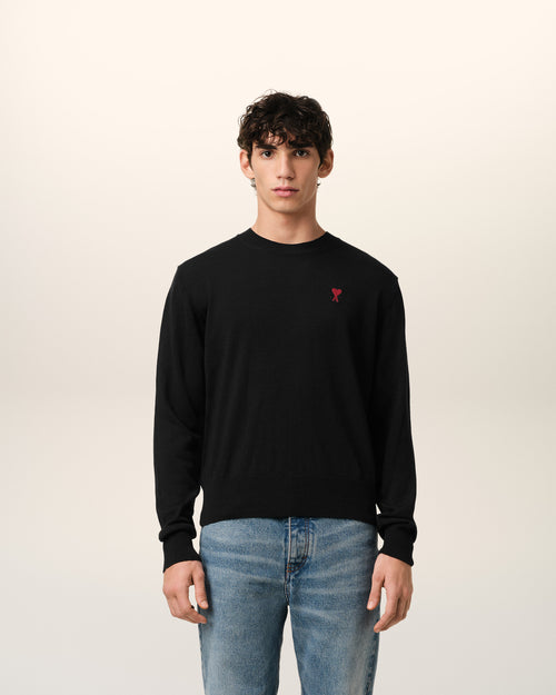 Black Wool Ami de Coeur Crew Neck Sweater - 1 - Ami Paris