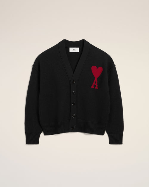 								Black Wool Ami de Coeur Cardigan - 3							 - Ami Paris