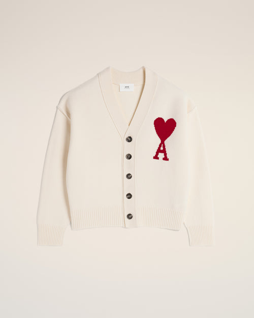 								White Wool Ami de Coeur Cardigan - 3							 - Ami Paris