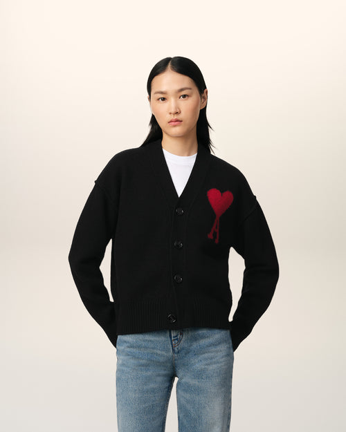 									Black Wool Ami de Coeur Cardigan - 3								 - Ami Paris