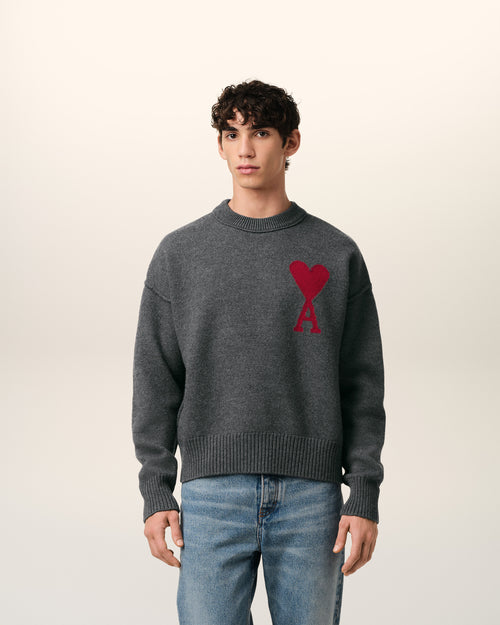 Grey Wool Ami de Coeur Sweater - 1 - Ami Paris