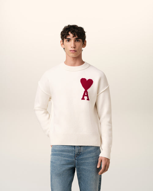 White Wool Ami de Coeur Sweater - 1 - Ami Paris