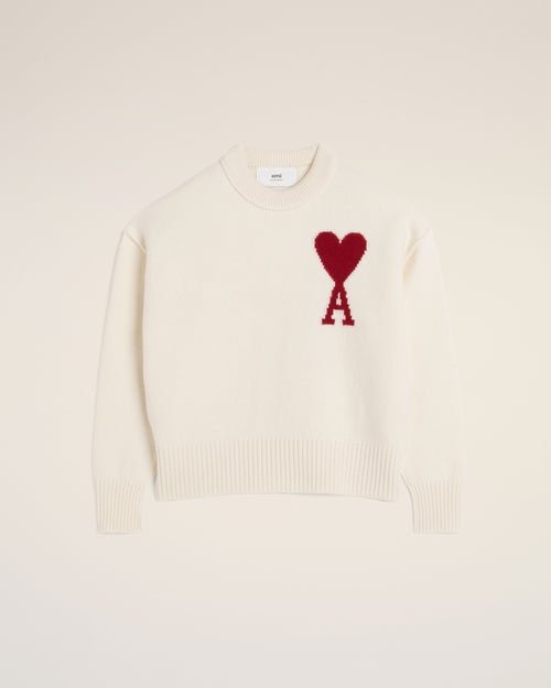 								White Wool Ami de Coeur Sweater - 3							 - Ami Paris