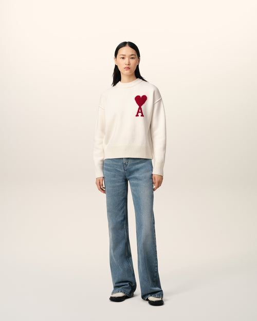 									White Wool Ami de Coeur Sweater - 3								 - Ami Paris