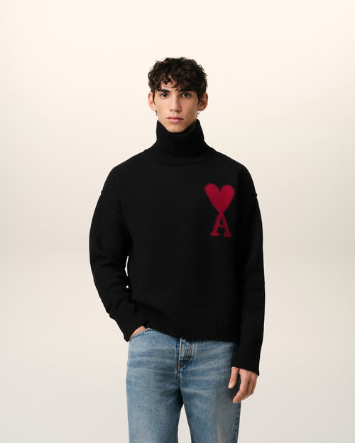 Black Wool Ami de Coeur Sweater - 1 - Ami Paris