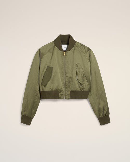 Green Cotton Satin Ami de Coeur Bomber - 4 - Ami Paris