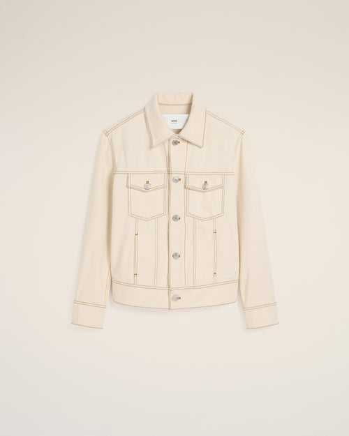 								Beige Cotton Ami Paris Trucker Jacket - 3							 - Ami Paris