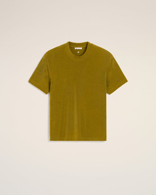 Khaki Rib Jersey Short Sleeve T-Shirt - 1 - Ami Paris