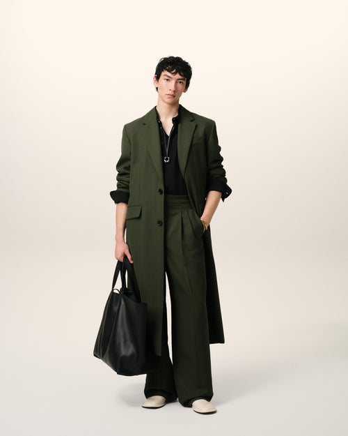 Green Wool Back Slit Long Coat - 1 - Ami Paris