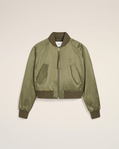 Green Cotton Satin Ami de Coeur Bomber - 2 - Ami Paris