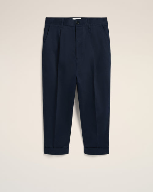 Pantalon Bleu Marine Carotte Oversize En Coton - 2 - Ami Paris