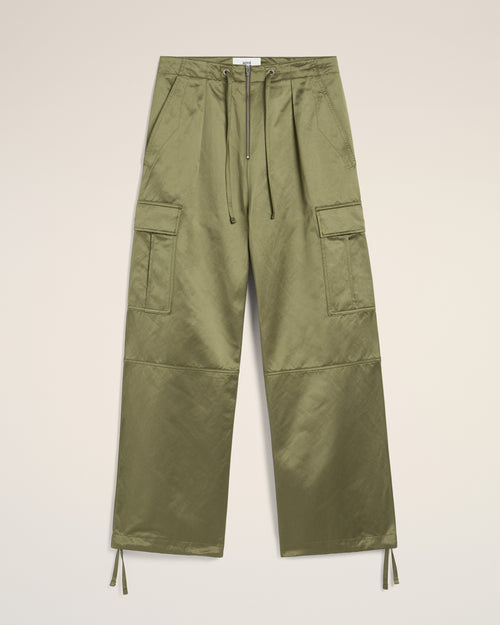 Green Cotton Satin Zipped Cargo Trousers - 2 - Ami Paris