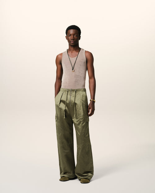 Green Cotton Satin Zipped Cargo Trousers - 1 - Ami Paris