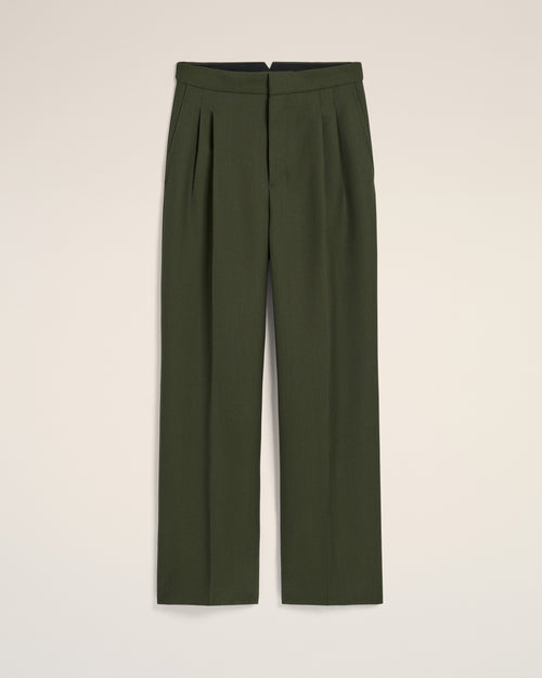 Pantalon Vert Large En Laine - 2 - Ami Paris