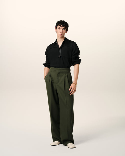 Pantalon Vert Large En Laine - 1 - Ami Paris