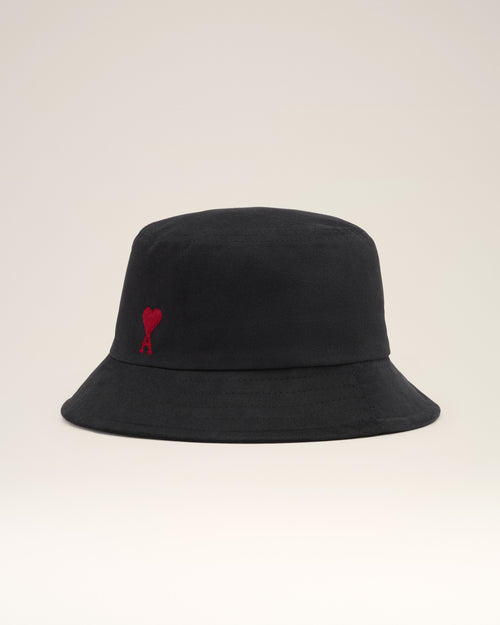 								Black Cotton Ami de Coeur Embroidery Bucket Hat - 3							 - Ami Paris