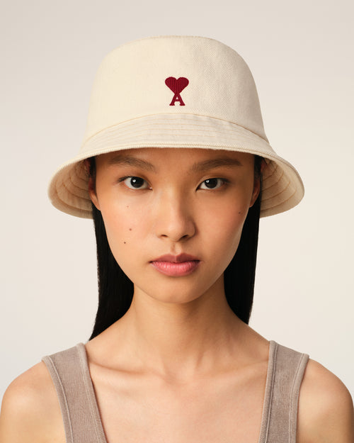 									Beige Cotton Ami de Coeur Embroidery Bucket Hat - 3								 - Ami Paris