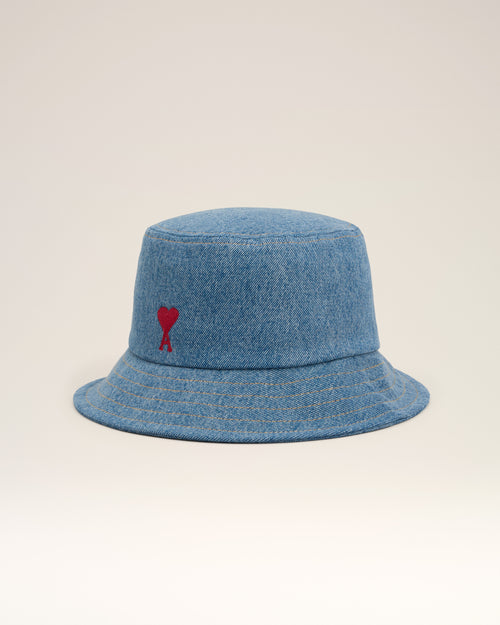 								Blue Cotton Ami de Coeur Embroidery Bucket Hat - 3							 - Ami Paris