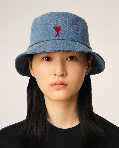 									Blue Cotton Ami de Coeur Embroidery Bucket Hat - 3								 - Ami Paris