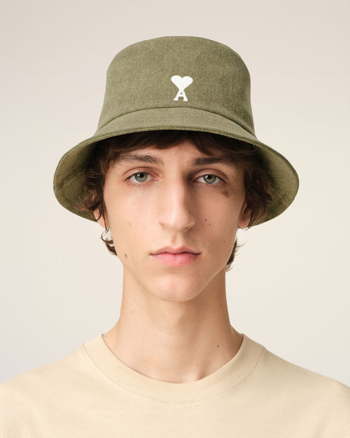 Green Cotton Ami de Coeur Embroidery Bucket Hat - 2 - Ami Paris