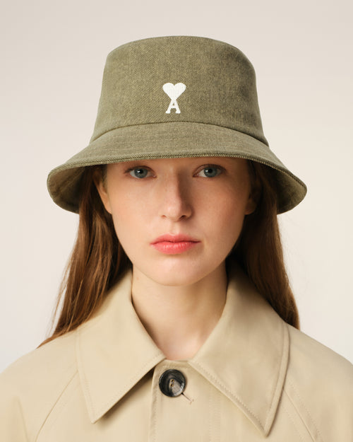 									Green Cotton Ami de Coeur Embroidery Bucket Hat - 3								 - Ami Paris