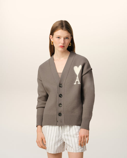 							Taupe Wool Ami de Coeur Cardigan - 3						 - Ami Paris