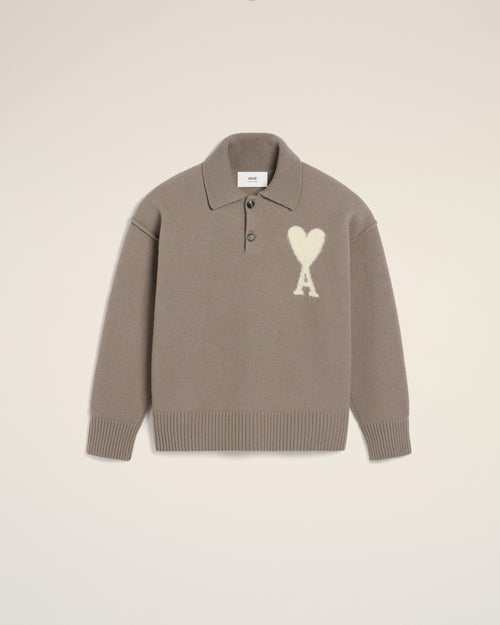 								Taupe Wool Ami de Coeur Polo - 3							 - Ami Paris