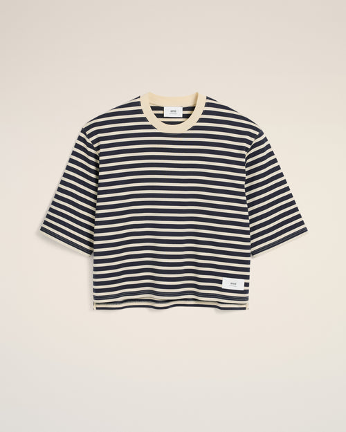 Navy Recycled Cotton Loose Striped T-Shirt - 2 - Ami Paris