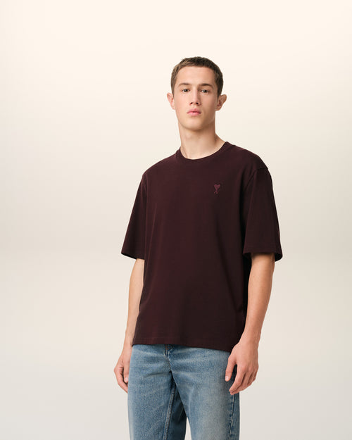 Burgundy Cotton Tonal Ami de Coeur T-Shirt - 2 - Ami Paris