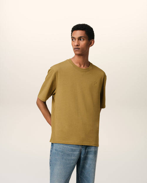 Mustard Cotton Tonal Ami de Coeur T-Shirt - 1 - Ami Paris