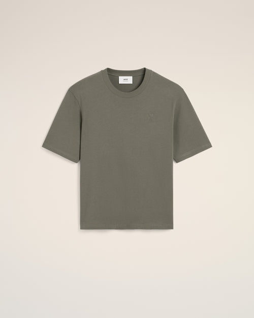 Taupe Cotton Tonal Ami de Coeur T-Shirt - 1 - Ami Paris