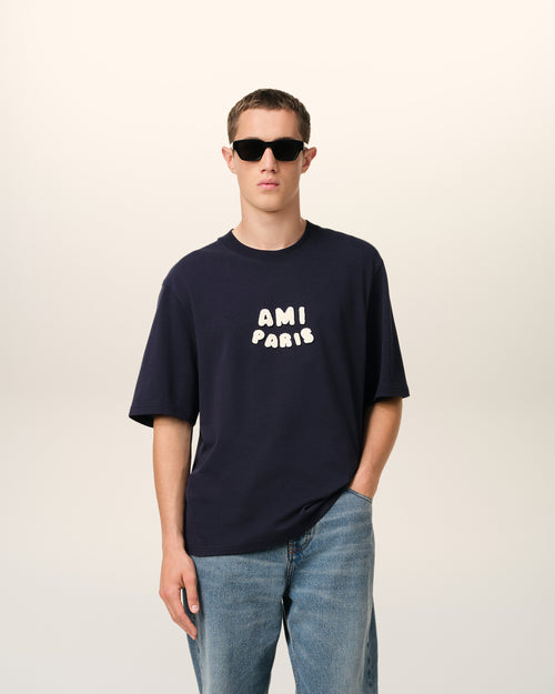 T-Shirt Bleu Marine Patch Ami Paris En Coton - 2 - Ami Paris