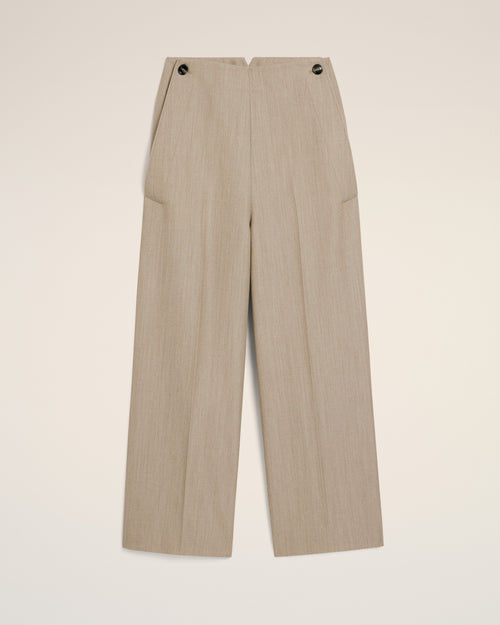 Pantalon Beige A Pont En Laine - 2 - Ami Paris