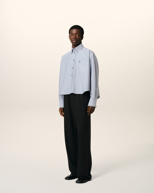 Blue Cotton Button-Down Cropped Oversized Shirt - 6 - Ami Paris