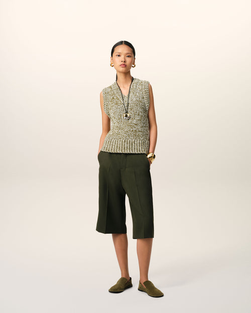 									Green Cotton And Wool Sleeveless V Neck Sweater - 3								 - Ami Paris