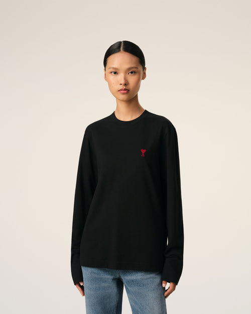 Black Cotton Ami de Coeur Long Sleeves T-Shirt - 9 - Ami Paris